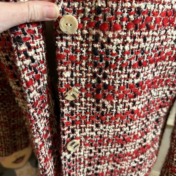Y2K Austin Reed red black whites tweed wool jacketed blazer size 14 - Picture 3 of 8